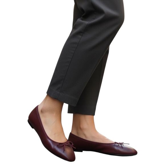 Mango MNG Bow Leather Ballet Flats Burgundy Size 39/US 8.5 - Picture 2 of 12